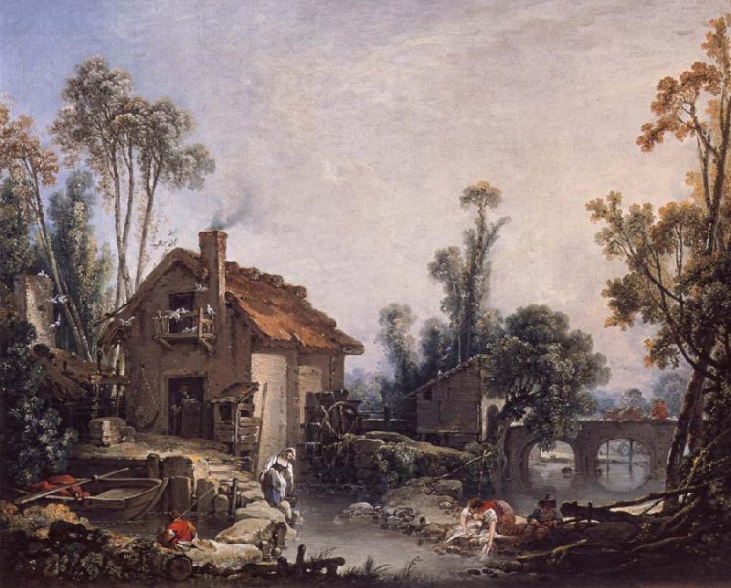Francois Boucher Landscape with a Watermill oil painting picture